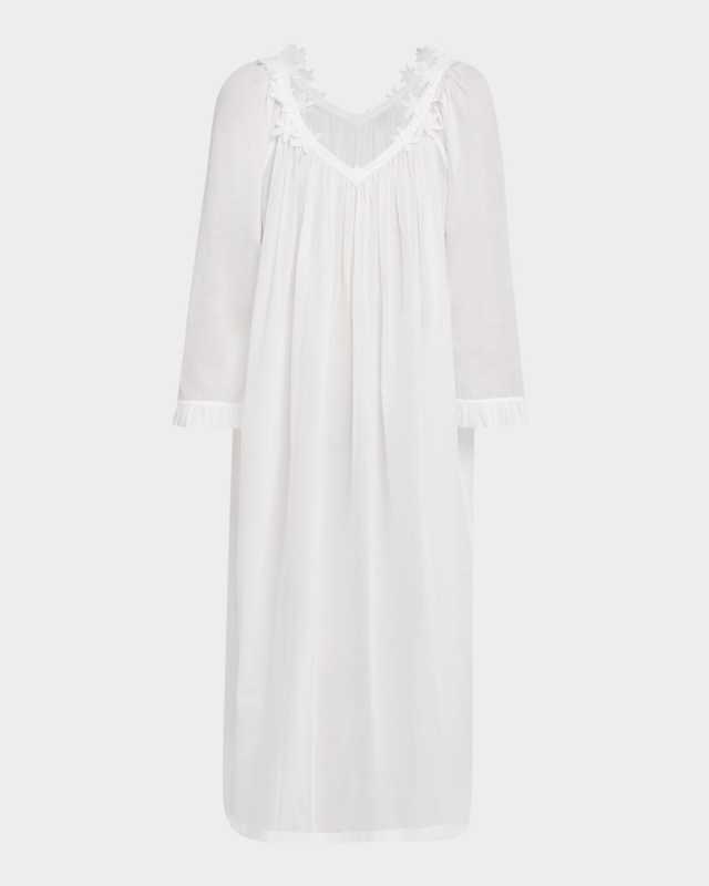 Camilla-3 Long-Sleeve Floral Applique Nightgown